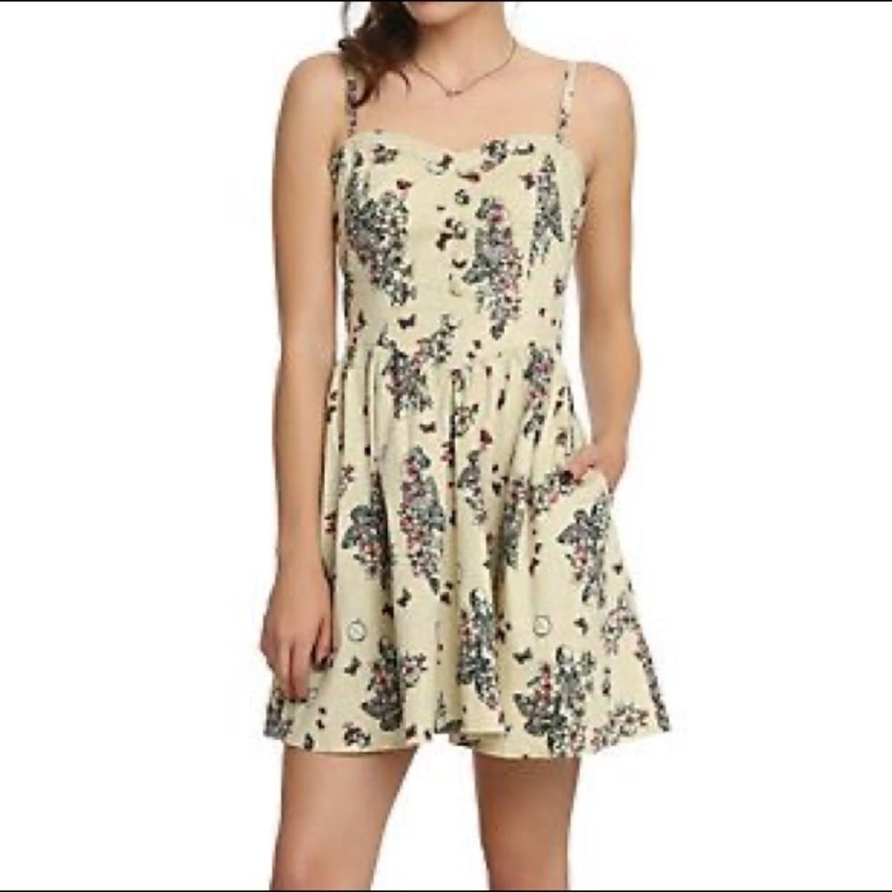 Hell Bunny Nadine ivory skull floral flare summer dress S
